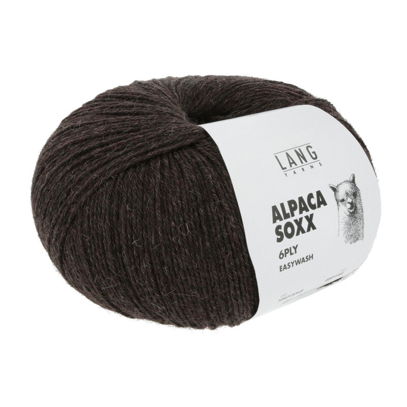 Lang Yarns Alpaca Soxx 6-ply Yarn, 390m / 150g – Dark Brown Mélange (0068)