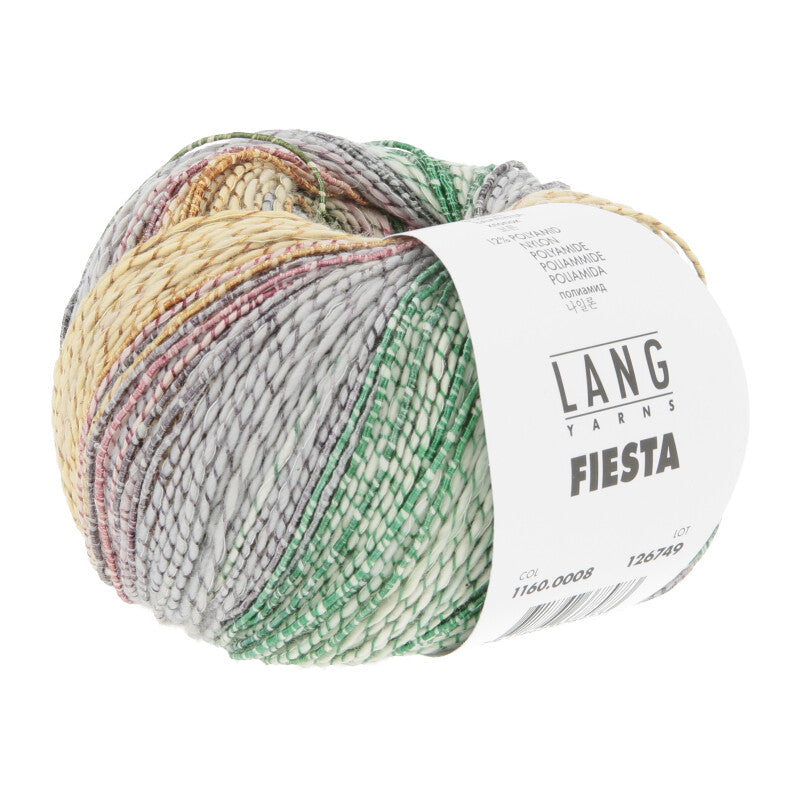 Lang Yarns Fiesta yarn, Green/Rose/Yellow/Grey, colour 0008, ball photograph