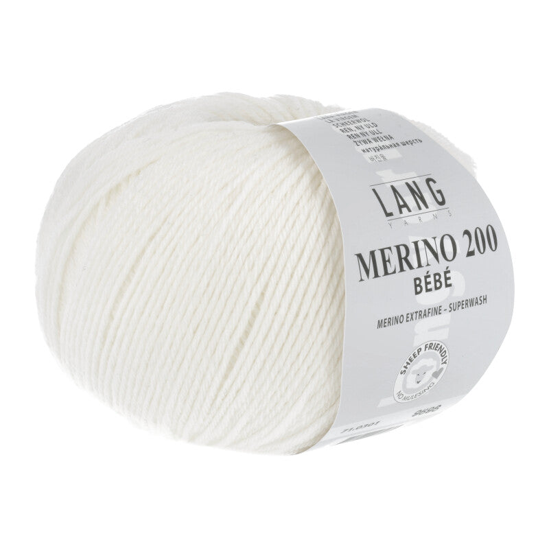 Lang Yarns Merino 200 Bébé Yarn, 203m / 50g – White (0301)