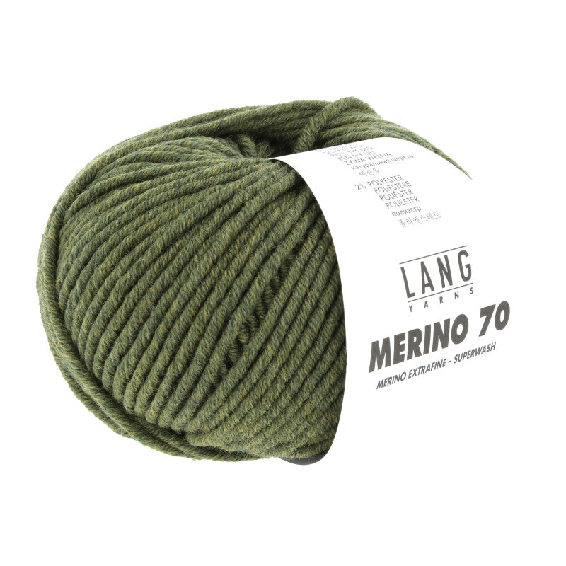 Lang Yarns Merino 70 – 50g / 70m – Dark Olive Mélange (0398)