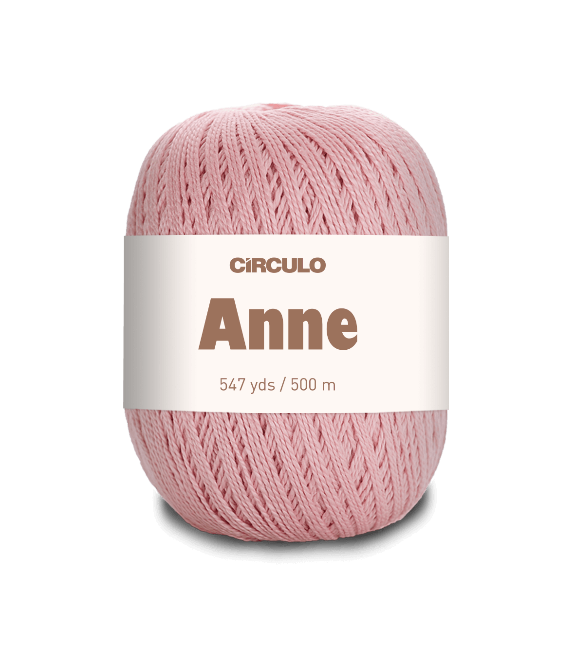 Circulo ANNE - 100% mercerized Cotton Yarn, 500m / 147g - Pink ball of yarn with 'Circulo Anne' label on a white background