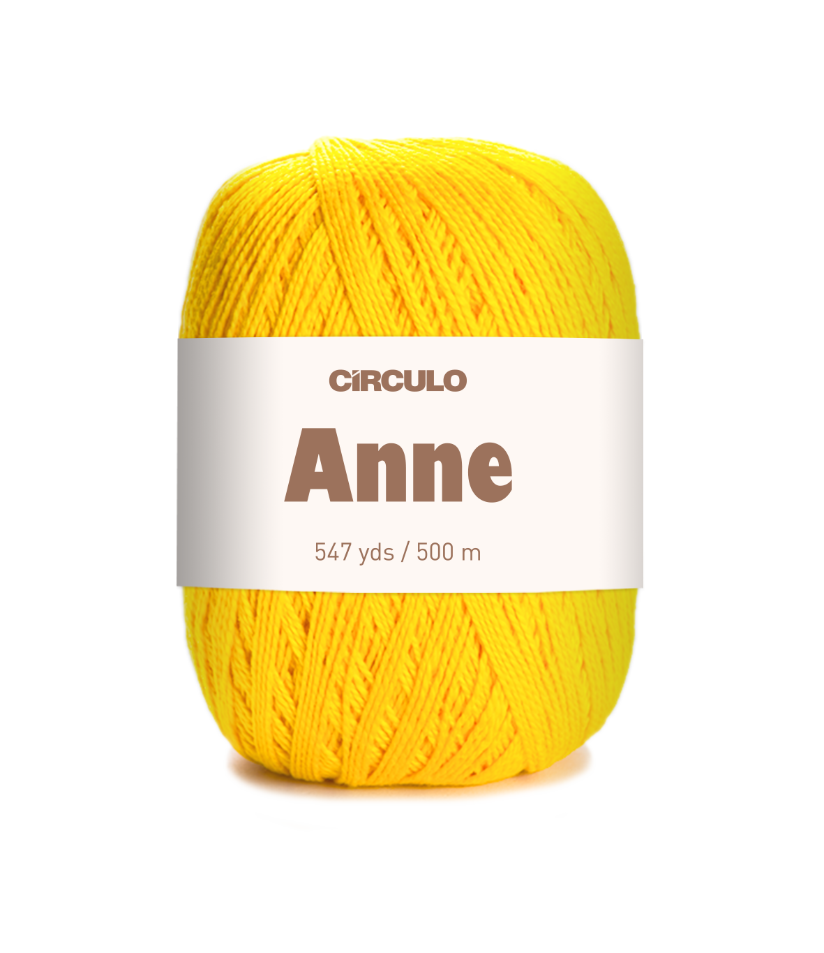 Circulo ANNE - 100% mercerized Cotton Yarn, 500m / 147g - Yellow ball of yarn with a 'Circulo Anne' label on a white background