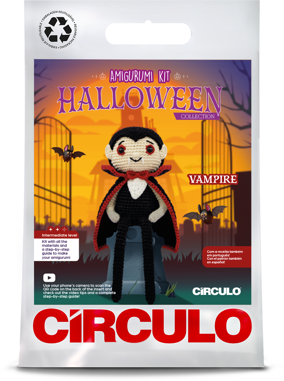 Circulo Amigurumi Kit Halloween Collection - Crochet Kit - Vampire - Circulo Halloween-themed amigurumi kit packaging with a vampire design.