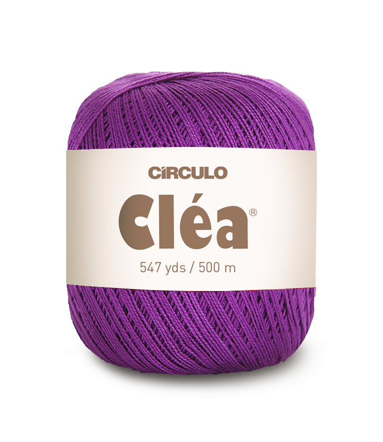 Circulo Clea 100% Cotton Yarn for Crochet and Knitting, 500m/75 gr - Leo Hobby - Purple yarn ball with 'Circulo Clea' label on a white background