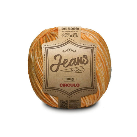 Circulo JEANS 100% Cotton yarn ball in in rich Dark Cheddar color, 132m length, and 100g weight, showcasing its soft texture and rich hue.