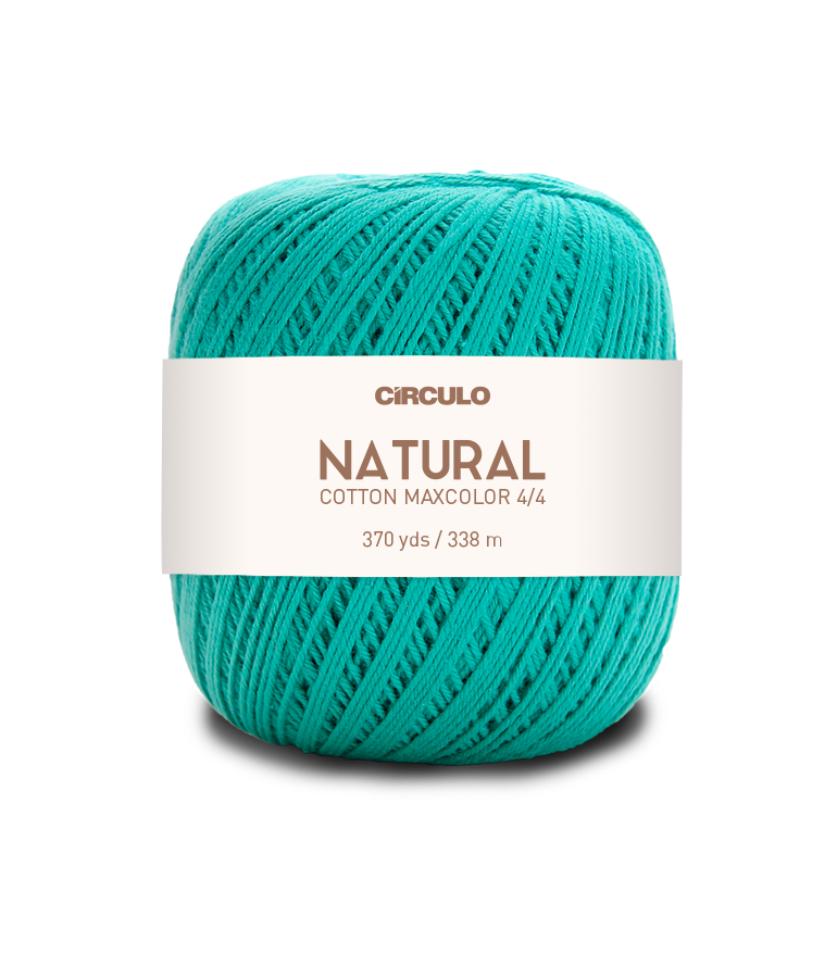 Circulo Natural Cotton Maxcolor (Barroco) 4/4 100% Cotton Yarn for Crochet and Knitting, 338m/200g - Leo Hobby - Turquoise yarn ball with a white label on a white background