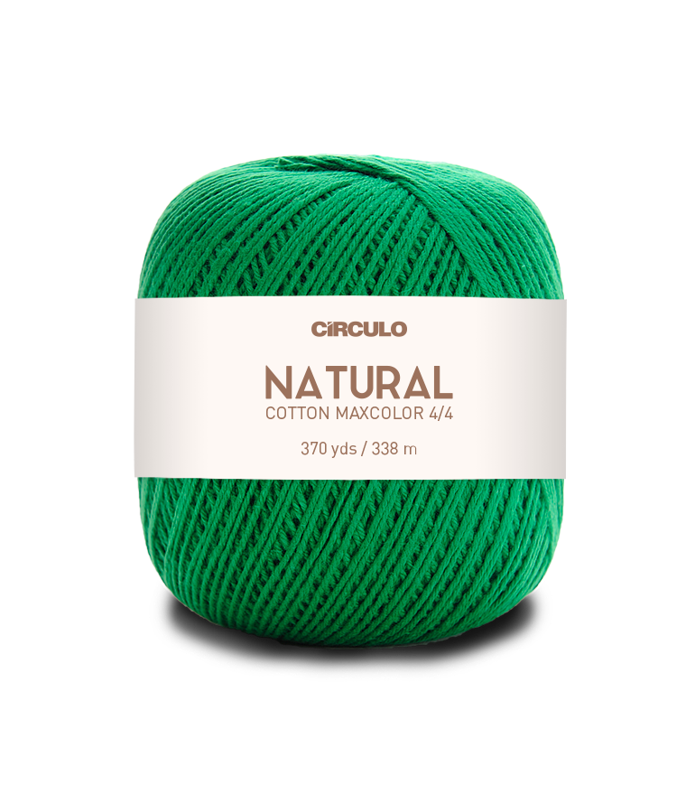 Circulo Natural Cotton Maxcolor (Barroco) 4/4 100% Cotton Yarn for Crochet and Knitting, 338m/200g - Leo Hobby - Green ball of yarn with a Circulo label on a white background
