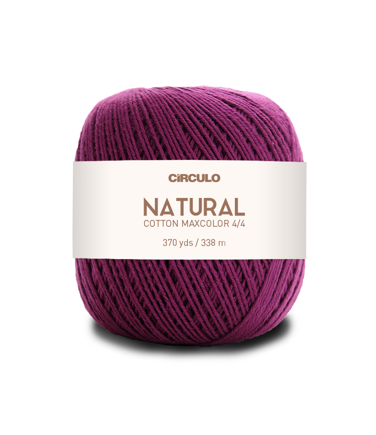 Circulo Natural Cotton Maxcolor (Barroco) 4/4 100% Cotton Yarn for Crochet and Knitting, 338m/200g - Leo Hobby - Ball of purple yarn with a Circulo label on a white background