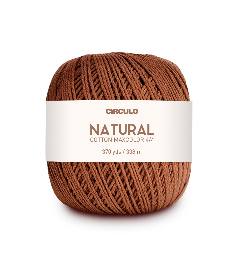 Circulo Natural Cotton Maxcolor (Barroco) 4/4 100% Cotton Yarn for Crochet and Knitting, 338m/200g - Leo Hobby - Brown ball of yarn with a Circulo label on a white background