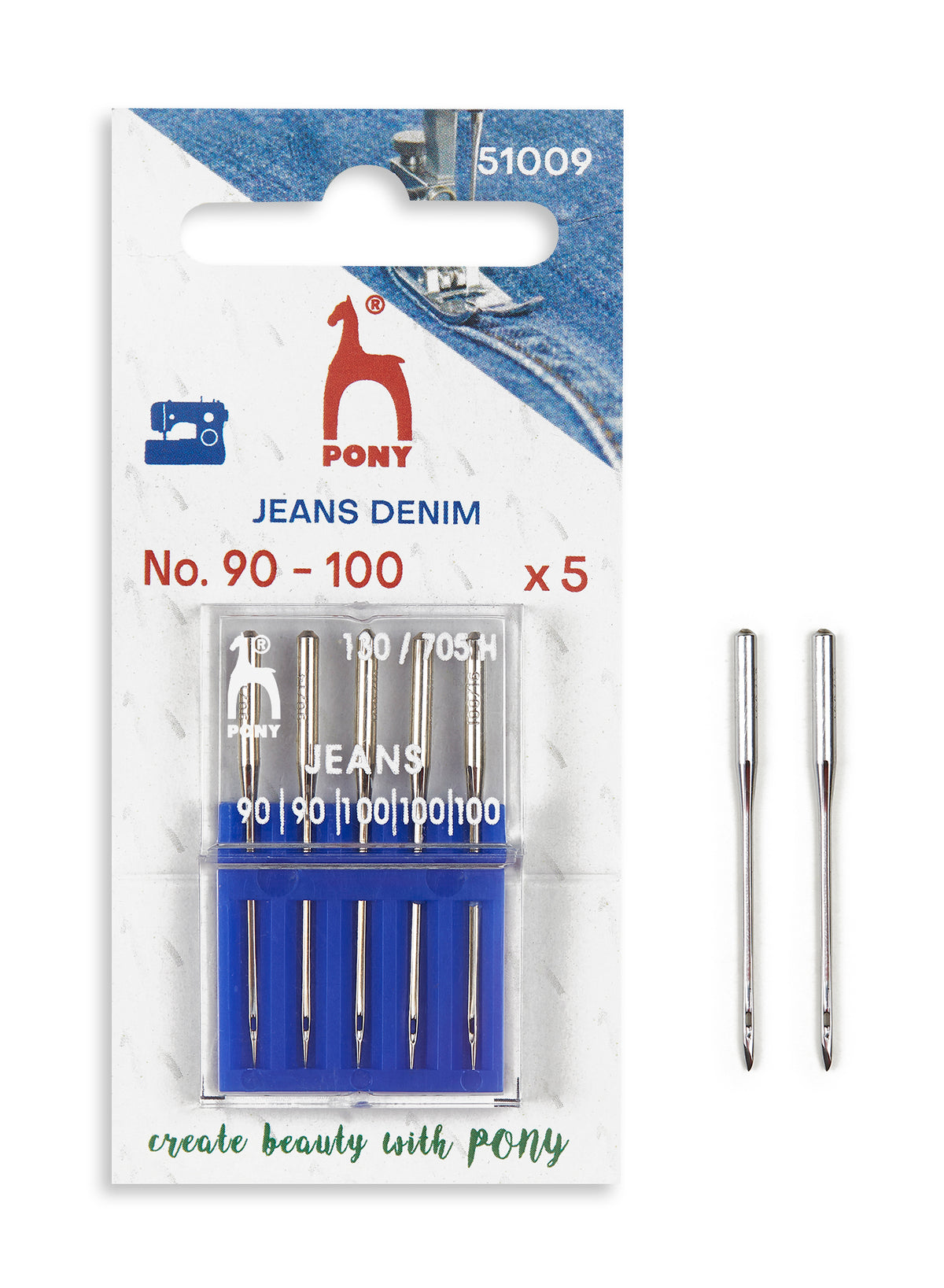 Pony Sewing Machine Needles, Jeans, No. 90–100 / 5 pcs