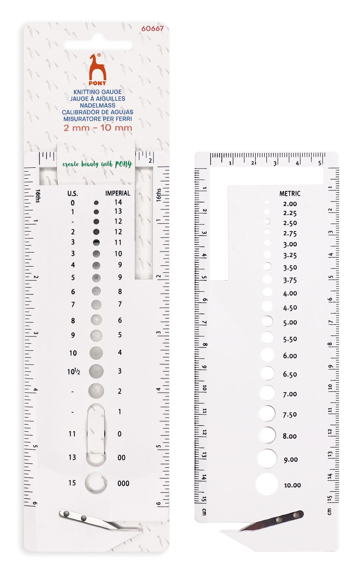 Pony Knitter's Gauge with Yarn Cutter – 2–10 mm, 2–10 mm