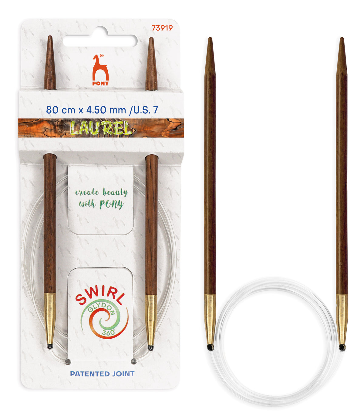 Pony Laurel 360° Glydon Swirl Fixed Circular Knitting Needles – 80 cm, 4.50 mm