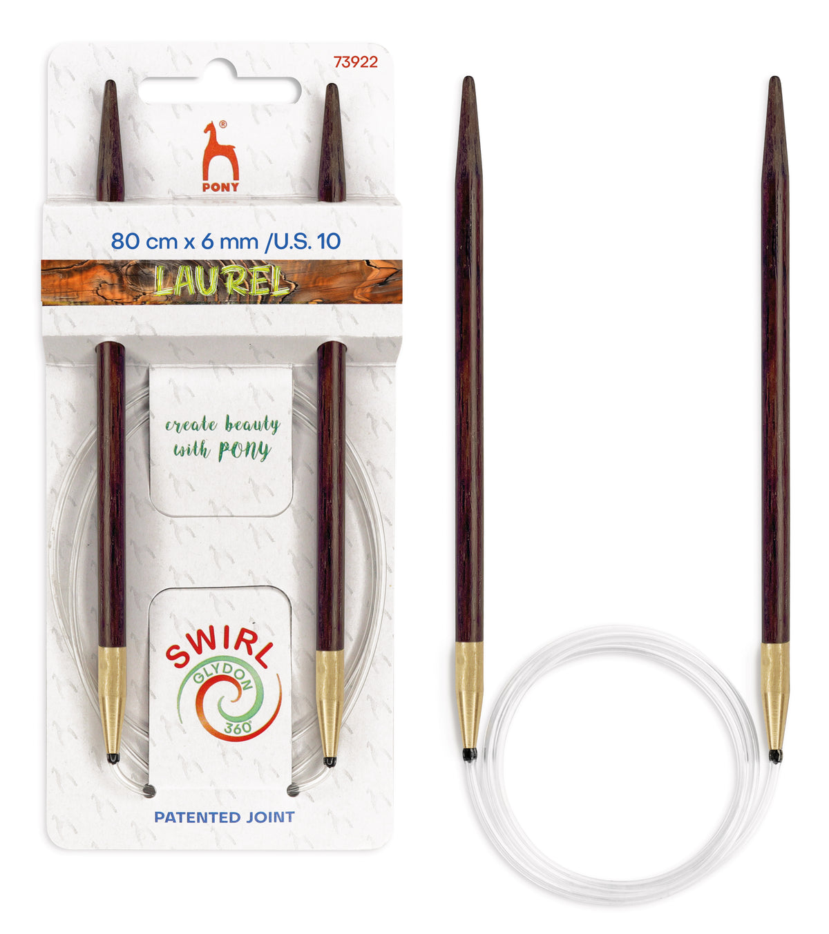 Pony Laurel 360° Glydon Swirl Fixed Circular Knitting Needles – 80 cm, 6.00 mm