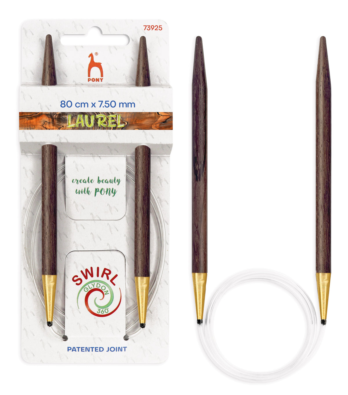Pony Laurel 360° Glydon Swirl Fixed Circular Knitting Needles – 80 cm, 7.50 mm