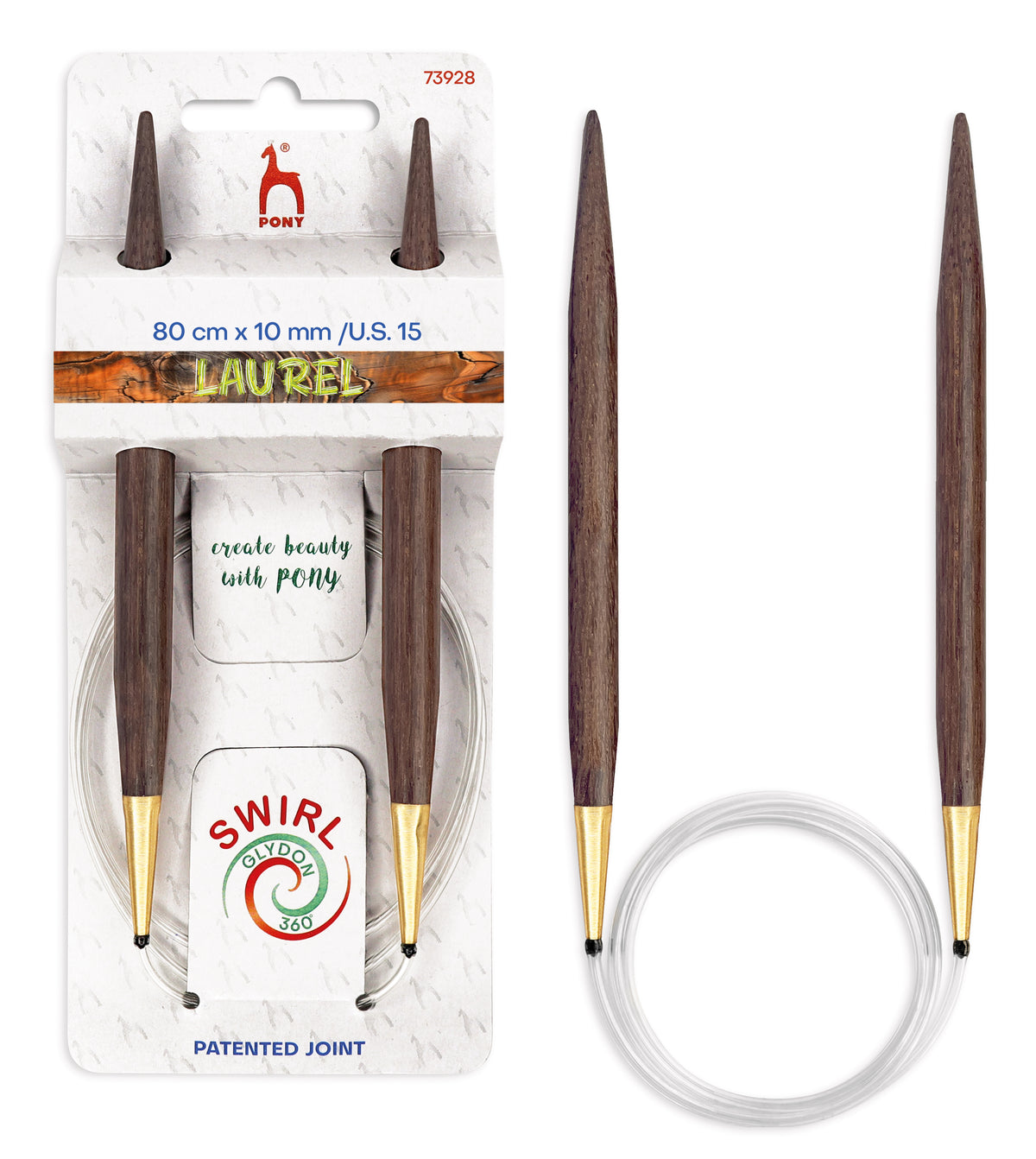Pony Laurel 360° Glydon Swirl Fixed Circular Knitting Needles – 80 cm, 10.00 mm
