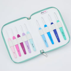 KnitPro Waves Single Ended Crochet Hook Deluxe Set - 9 Color - Coded Ergonomic Hooks 2.0, 2.5, 3.0, 3.5, 4.0, 4.5, 5.0, 5.5 & 6.0 mm