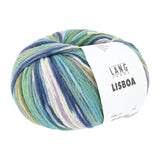 Lang Yarns Lisboa yarn, Green/Marine/Olive/Lavender, colour 0008, ball photograph