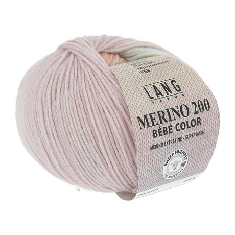 Lang Yarns Merino 200 Bébé Color Yarn, 203m / 50g – Multicolour Green/Salmon/Lilac (0355)