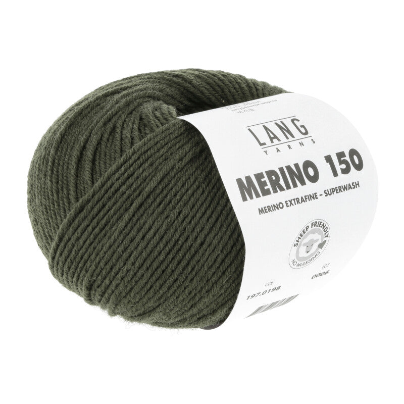 Lang Yarns Merino 150 Yarn, 150m / 50g – Dark Olive (0198)