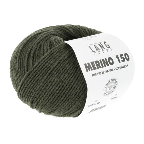 Lang Yarns Merino 150 Yarn, 150m / 50g – Dark Olive (0198)