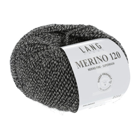 Lang Yarns Merino 120 Yarn, 120m / 50g – Black/Beige Mouliné (0055)