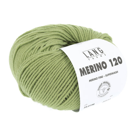 Lang Yarns Merino 120 Yarn, 120m / 50g – Light Olive (0198)