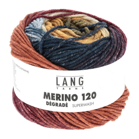 Lang Yarns Merino 120 Dégradé – 50g / 120m – Blue/Orange/Brick (0009)