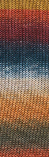 Lang Yarns Merino 120 Dégradé – 50g / 120m – Blue/Orange/Brick (0009) – detail