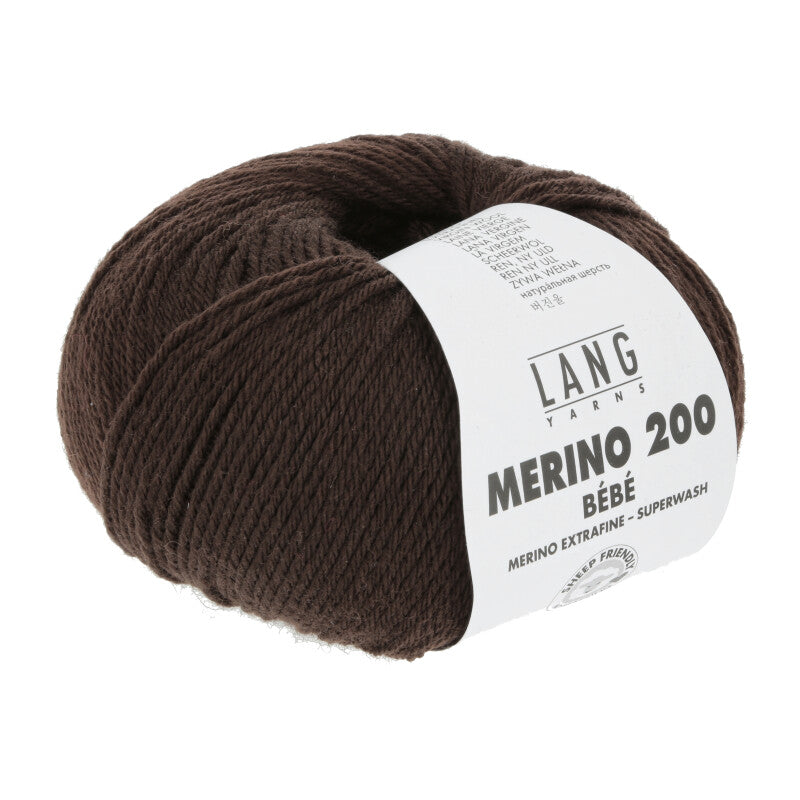 Lang Yarns Merino 200 Bébé Yarn, 203m / 50g – Dark Brown (0368)