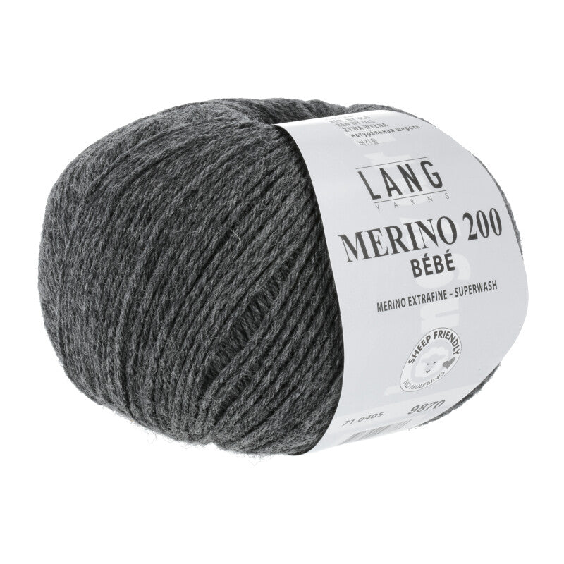 Lang Yarns Merino 200 Bébé Yarn, 203m / 50g – Dark Grey Mélange (0405)