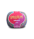 A ball of Amigurumi Circulo yarn by Amigurumi, featuring a vibrant multicolor striped pattern with a prominent pink and purple label.