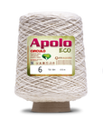 Apolo Eco 4/6 Cotton Cord Yarn – Ideal for Crochet Bags & Home Decor (600g) - Leo Hobby - A large cone of off-white textured yarn with a green and gold Apolo Circulo Eco label, standing on a brown cardboard base against a white background.