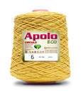 Apolo Eco 4/6 Cotton Cord Yarn – Ideal for Crochet Bags & Home Decor (600g) - Leo Hobby - A large spool of yellow Apolo Circulo Eco cotton thread, labeled with product details including size 6 and 610 meters, set against a plain white background.