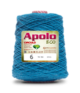 Apolo Eco 4/6 Cotton Cord Yarn – Ideal for Crochet Bags & Home Decor (600g) - Leo Hobby - A spool of Apolo Circulo Eco yarn 6, featuring a textured blue-green color with subtle gold and red flecks. The label is centered on the spool, which is photographed against a clean white background.