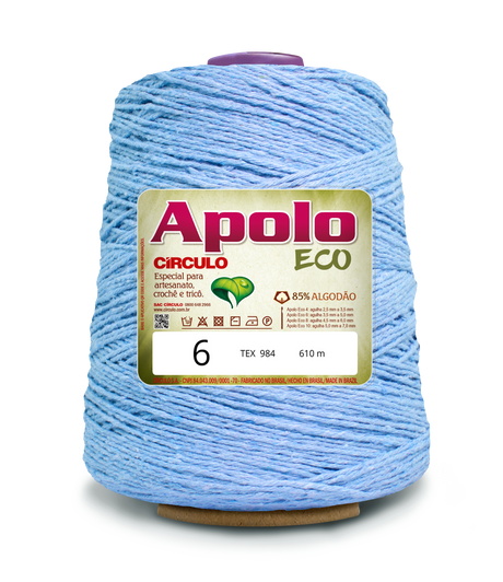 Apolo Eco 4/6 Cotton Cord Yarn – Ideal for Crochet Bags & Home Decor (600g) - Leo Hobby - A large spool of light blue yarn with a gold and white label reading 'Apolo ECO' and '6', photographed on a clean white background.