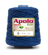 Apolo Eco 4/6 Cotton Cord Yarn – Ideal for Crochet Bags & Home Decor (600g) - Leo Hobby - A large spool of Apolo ECO yarn in a deep blue color, featuring a rectangular label with product details on a white background.