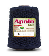 Apolo Eco 4/6 Cotton Cord Yarn – Ideal for Crochet Bags & Home Decor (600g) - Leo Hobby - A single large cone of Apolo ECO yarn in a deep navy blue color, featuring a white and green product label on the front.