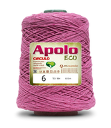 Apolo Eco 4/6 Cotton Cord Yarn – Ideal for Crochet Bags & Home Decor (600g) - Leo Hobby - A large cone spool of pink Apolo Circulo Eco yarn, size 6, with a white and green label, isolated on a white background.