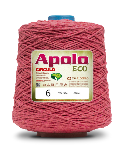 Apolo Eco 4/6 Cotton Cord Yarn – Ideal for Crochet Bags & Home Decor (600g) - Leo Hobby - A large spool of pink crochet yarn with a blue top cap and a prominent white and green label reading 'Apolo ECO'.