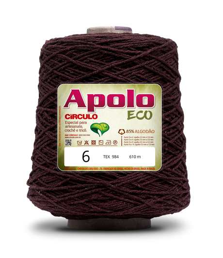 Apolo Eco 4/6 Cotton Cord Yarn – Ideal for Crochet Bags & Home Decor (600g) - Leo Hobby - A large spool of Apolo ECO yarn in a deep burgundy color, featuring a white and green label with product details.