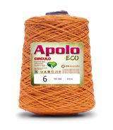 Apolo Eco 4/6 Cotton Cord Yarn – Ideal for Crochet Bags & Home Decor (600g) - Leo Hobby - A cone of orange wool yarn with a white and green Apolo Circulo Eco label, isolated on a white background.