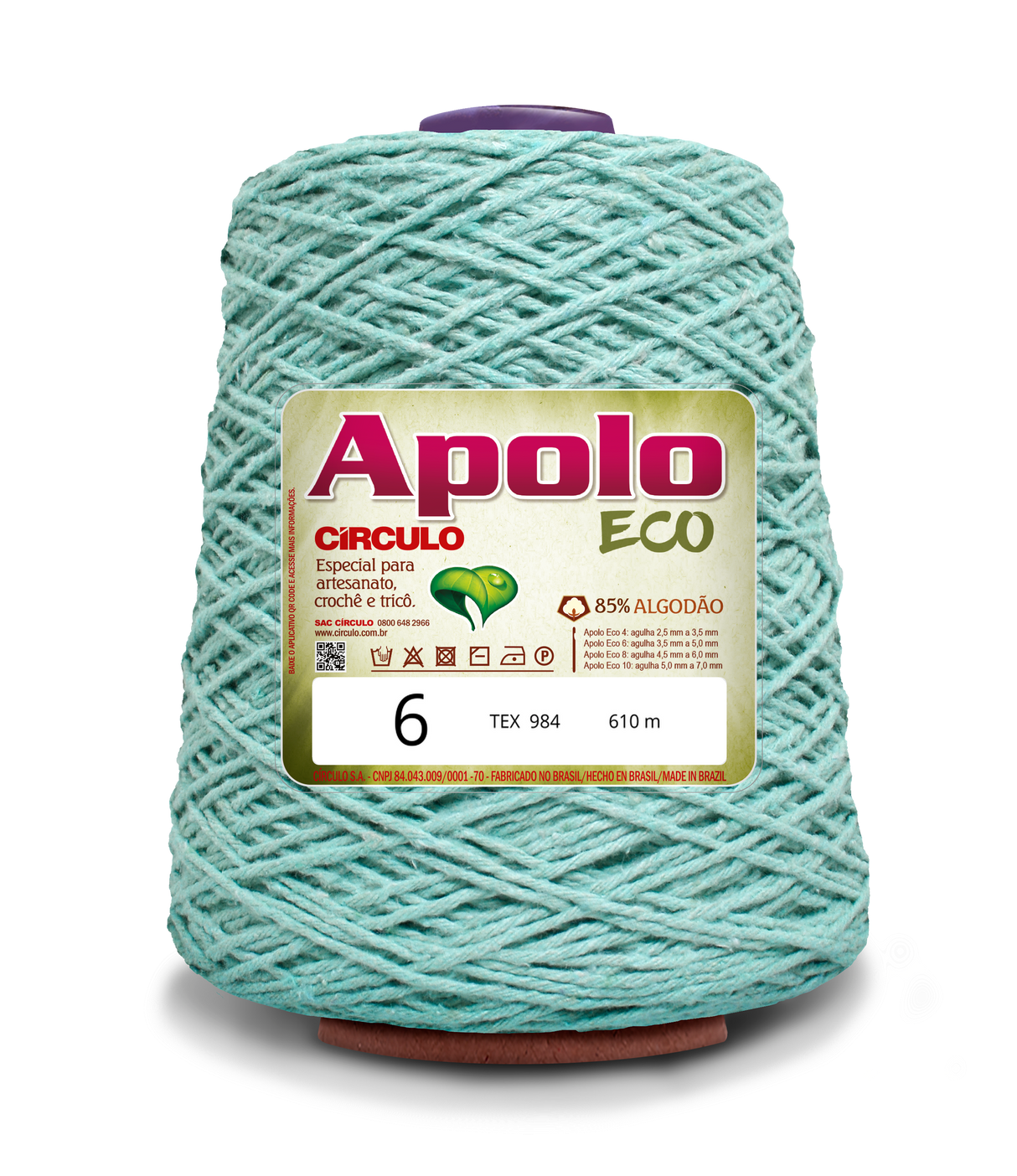 Apolo Eco 4/6 Cotton Cord Yarn – Ideal for Crochet Bags & Home Decor (600g) - Leo Hobby - A large spool of mint green crochet thread with a white and green label reading 'Apolo ECO' and size '6'.