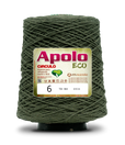 Apolo Eco 4/6 Cotton Cord Yarn – Ideal for Crochet Bags & Home Decor (600g) - Leo Hobby - A large cone spool of olive green crochet thread with a white and red Apolo Circulo Eco label, shown on a white background with a soft shadow.