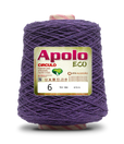 Apolo Eco 4/6 Cotton Cord Yarn – Ideal for Crochet Bags & Home Decor (600g) - Leo Hobby - A spool of purple yarn with a white and green label reading 'Apolo ECO' and size '6', isolated on a white background.