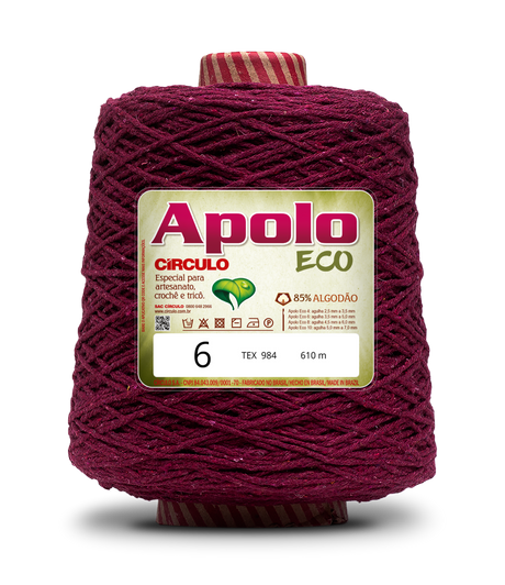 Apolo Eco 4/6 Cotton Cord Yarn – Ideal for Crochet Bags & Home Decor (600g) - Leo Hobby - A large spool of Apolo Circulo Eco yarn in a deep burgundy color, featuring a prominent cream-colored label with red and green branding.