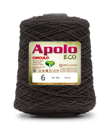 Apolo Eco 4/6 Cotton Cord Yarn – Ideal for Crochet Bags & Home Decor (600g) - Leo Hobby - A large spool of dark brown yarn with a green and white label reading 'Apolo ECO 6'  photographed on a clean white background.
