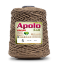 Apolo Eco 4/6 Cotton Cord Yarn – Ideal for Crochet Bags & Home Decor (600g) - Leo Hobby - A cone of Apolo ECO yarn in size 6, featuring a textured brown jute-like thread wound around a spool with a green and white product label.