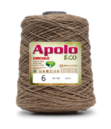 Apolo Eco 4/6 Cotton Cord Yarn – Ideal for Crochet Bags & Home Decor (600g) - Leo Hobby - A cone of Apolo ECO yarn in size 6, featuring a textured brown jute-like thread wound around a spool with a green and white product label.