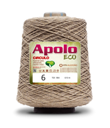 Apolo Eco 4/6 Cotton Cord Yarn – Ideal for Crochet Bags & Home Decor (600g) - Leo Hobby - A large cone of Apolo ECO thread  featuring a beige/tan jute-like texture with a white and green label, set against a plain white background.