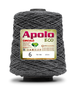 Apolo Eco 4/6 Cotton Cord Yarn – Ideal for Crochet Bags & Home Decor (600g) - Leo Hobby - A large spool of dark gray yarn with a prominent white and green label reading 'Apolo ECO' and '6', shown on a clean white background with a soft shadow.